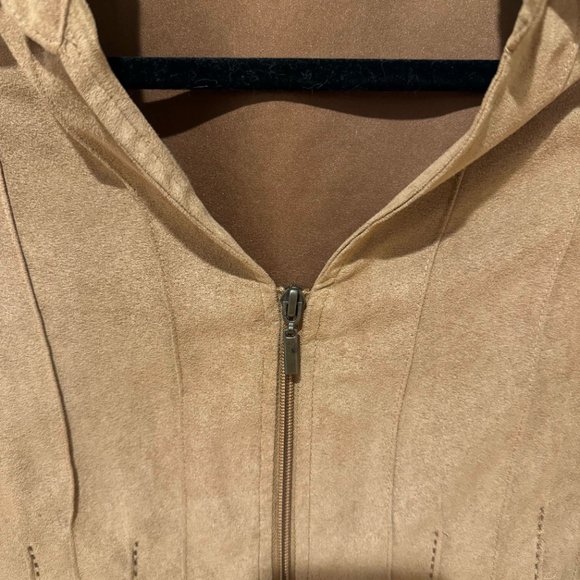 Lemon-Grass Tan Vegan Suede Zip Up Light Weight Jacket - Size Large - Picture 8 of 10